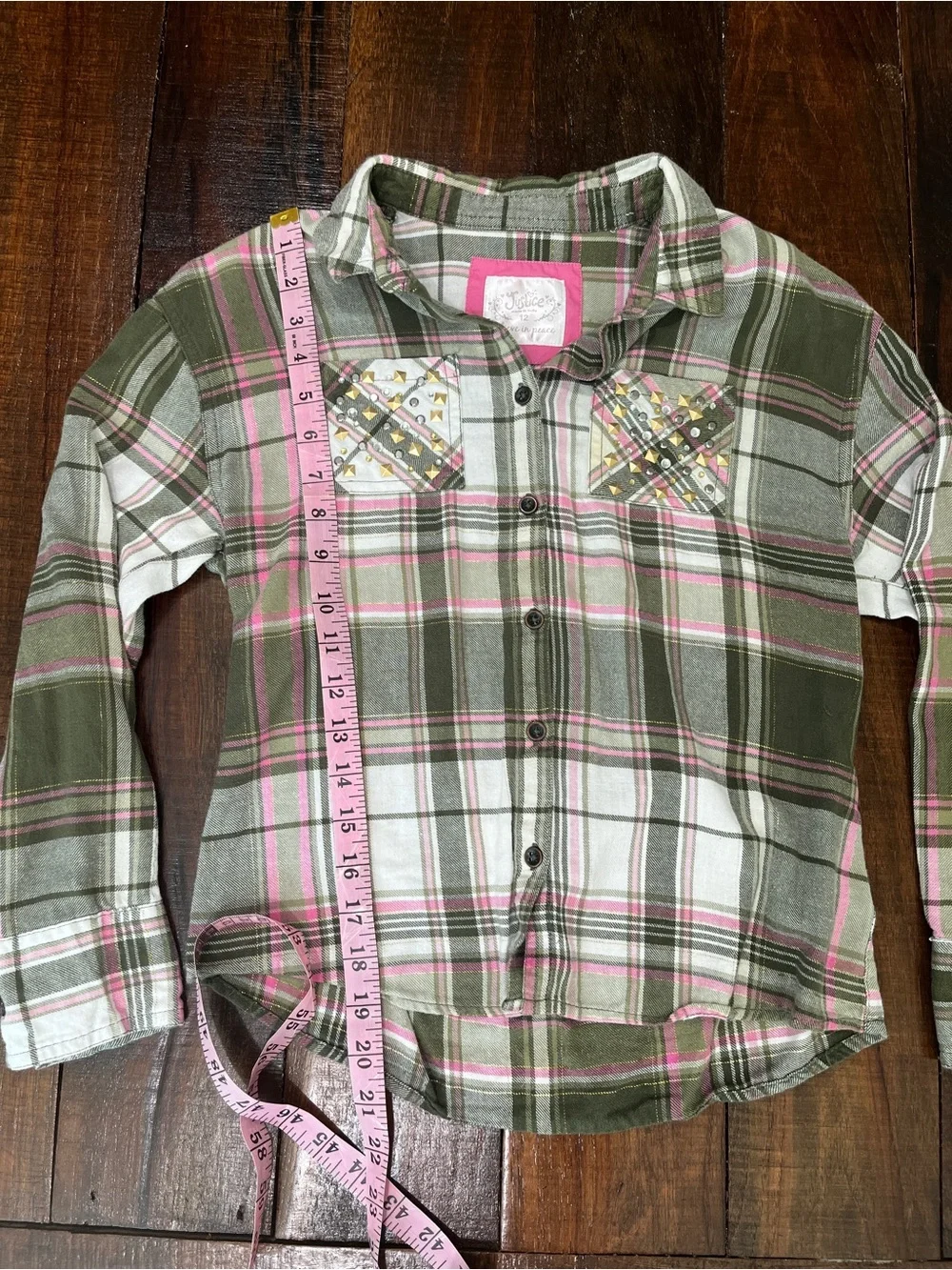 Girls Plaid Button-Front Shirt - Olive & Pink